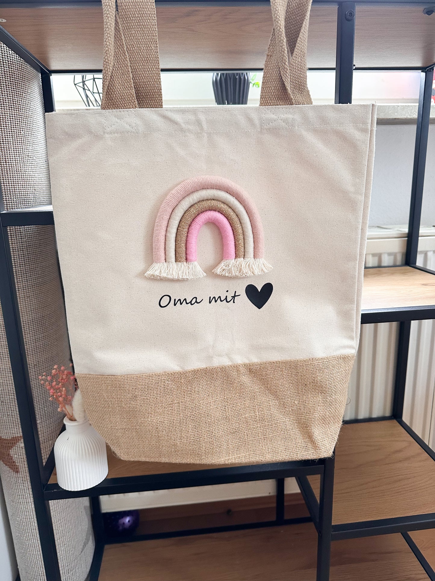 Baumwoll Jute Tasche 3D Regenbogen