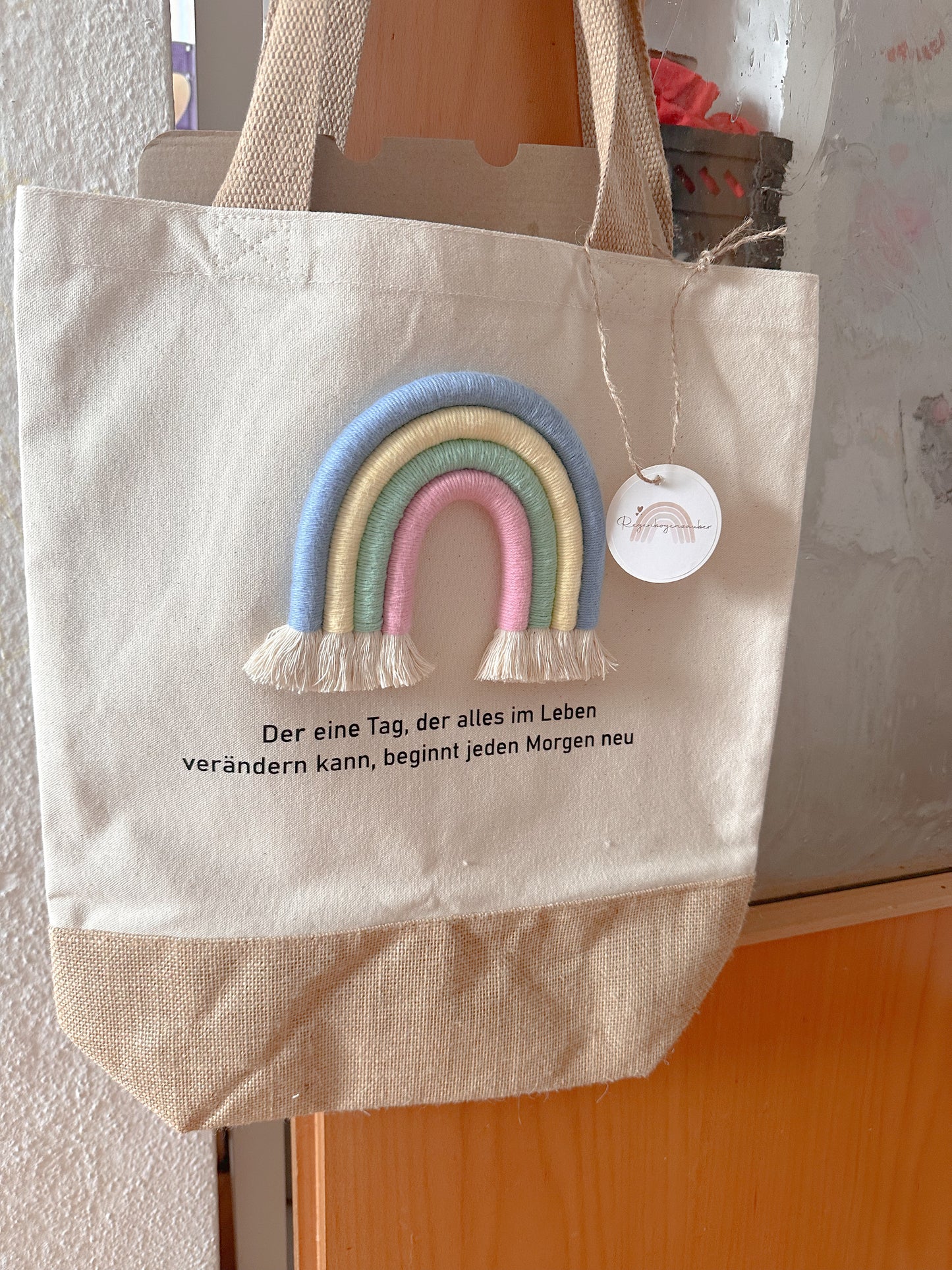 Baumwoll Jute Tasche 3D Regenbogen